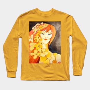 Beautiful Ginger Girl With Flowers 002 Long Sleeve T-Shirt